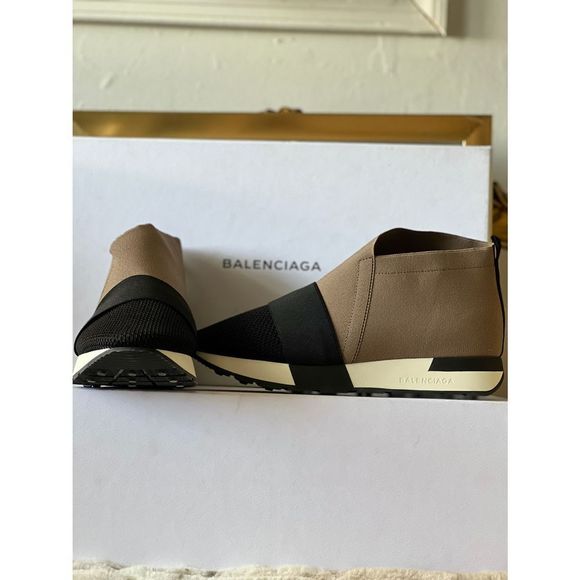 BALENCIAGA Elastic &Mesh High-Top Sneaker/Shoes~Black & Taupe~EU 36/US 6~$615. - Picture 6 of 8